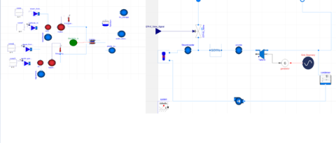 Screenshots of high-level views of the models showing the hydrogen plant (left) and nuclear plant (right)